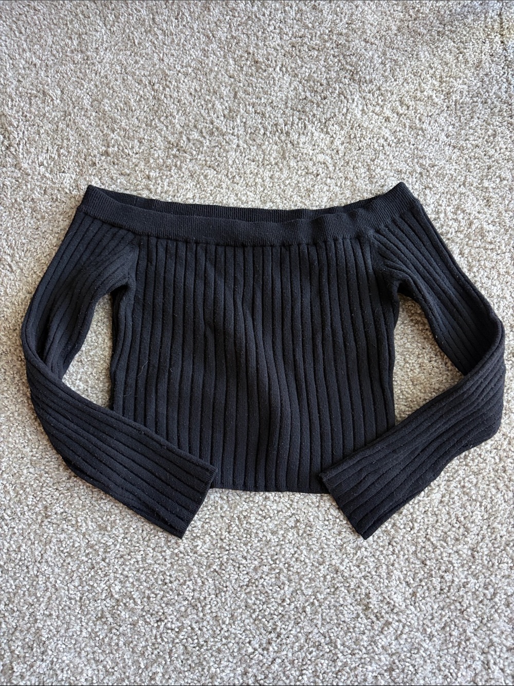 aerie Black Ribbed Off-the-Shoulder Sweater